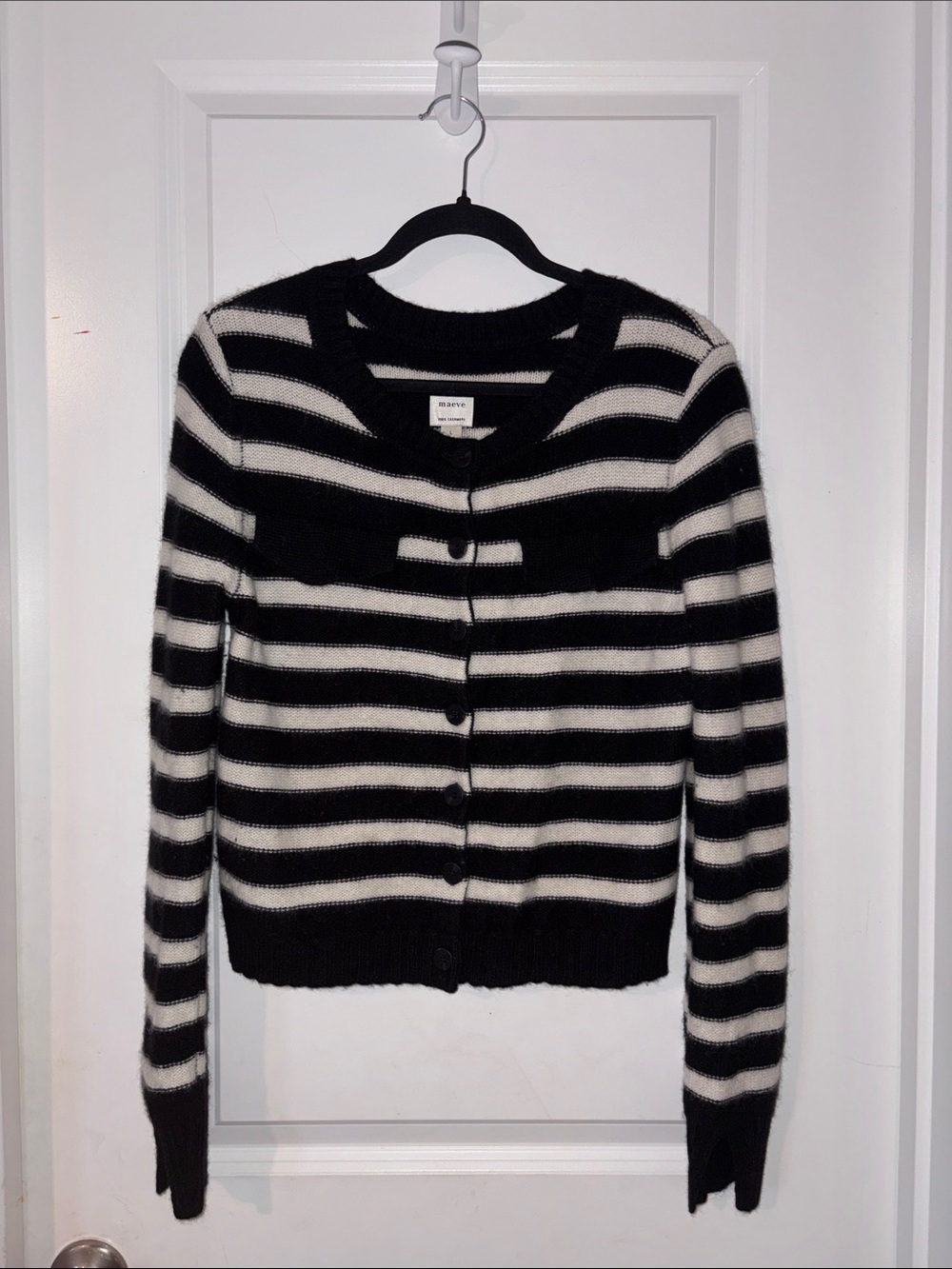 Maeve Black & White Striped Button-Up Cardigan